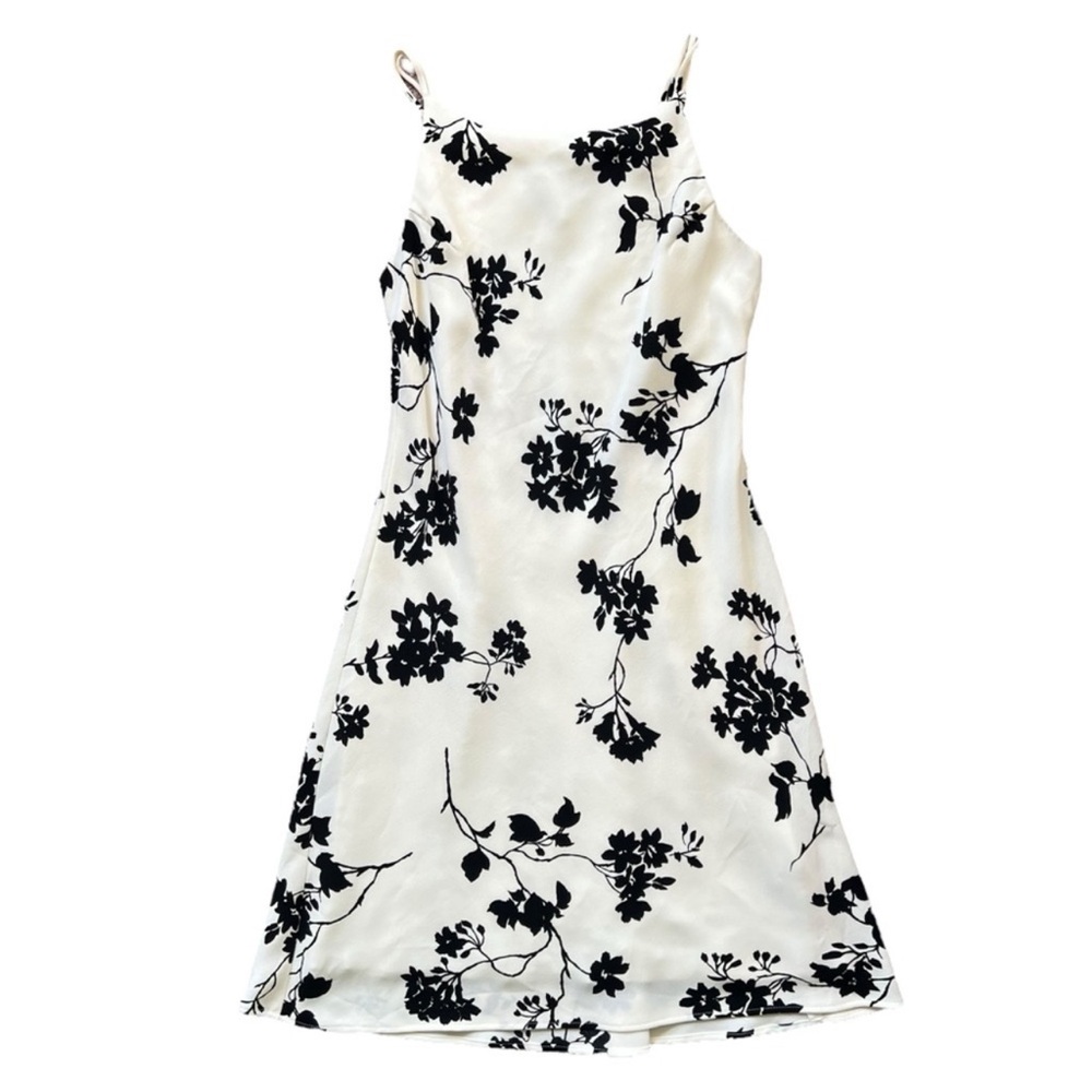 VINTAGE 90s Women's Romantic Girly White/Black Floral Aline Dress Size 8 Petite